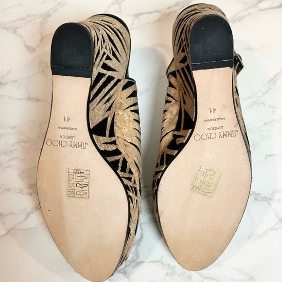 JIMMY CHOO Prova Black Laser-Cut Suede & Cork Wedge, 120mm SZ IT41 US10 $625 - Picture 9 of 12